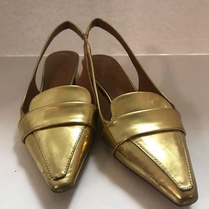 Tory Burch Gold Leather Slingbacks